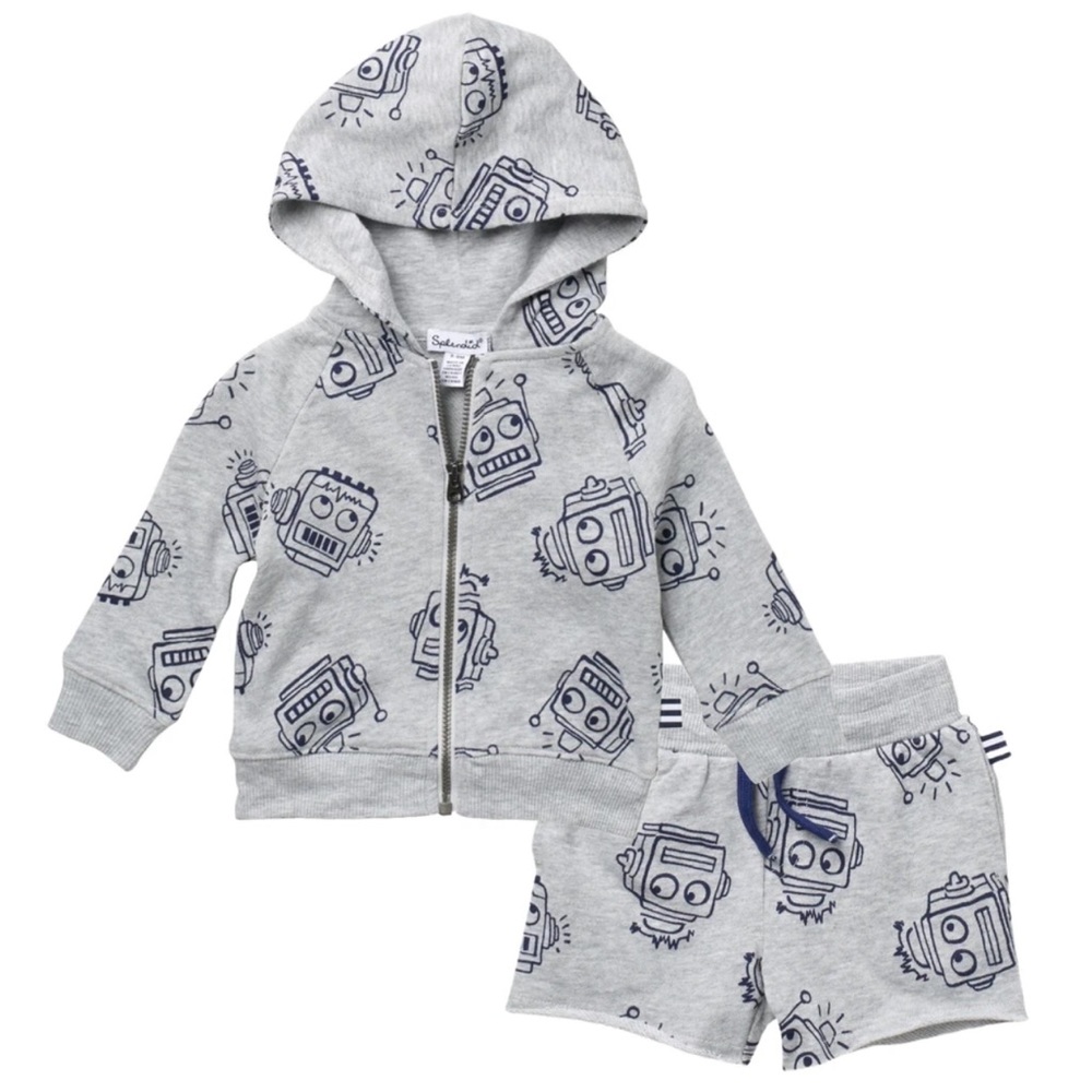 Splendid Baby Boy Robot Print Hoodie & Short 2pc Set